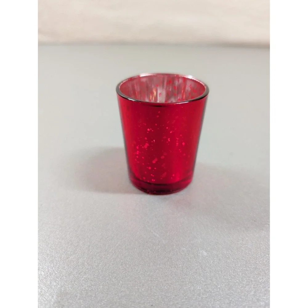 Red Mercury Glass Votive Candle Holder Speckled Tea Light Cup Holiday Decor